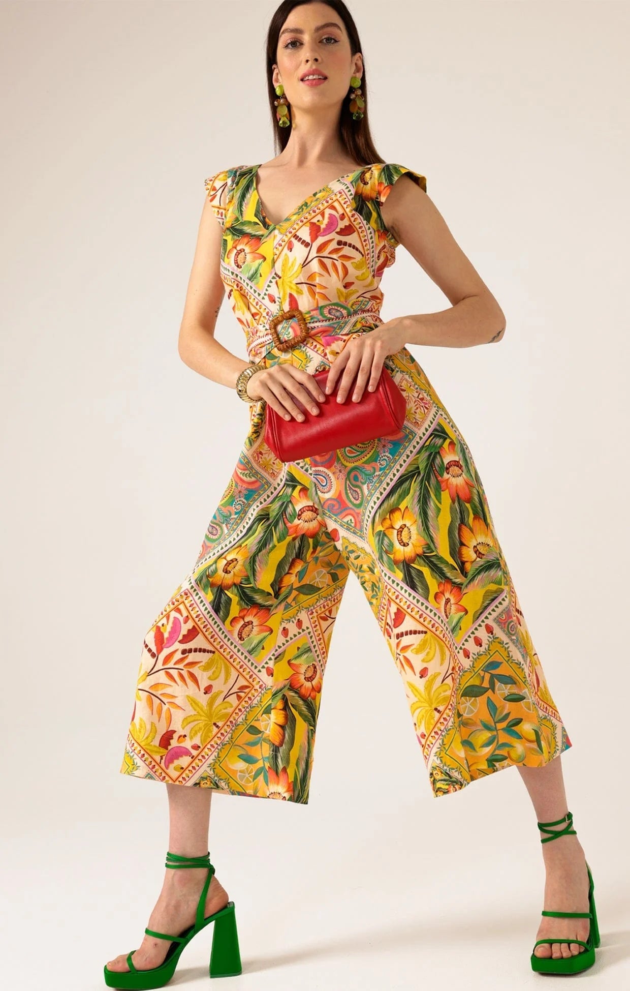 Shop PRE - ORDER Sacha Drake Oranges and Sunshine Linen Jumpsuit | Mango Paisley Tile Print - Sacha Drake