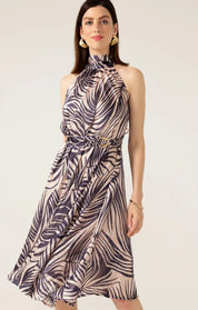 Shop PRE - ORDER Sacha Drake Palm Beach Halter Neck Midi Dress | Champagne Palm Print - Sacha Drake