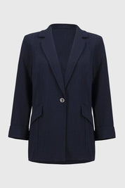 Shop PRE - ORDER Seersucker Straight Blazer Style 251082 | Midnight Blue - Joseph Ribkoff