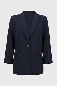 Shop PRE - ORDER Seersucker Straight Blazer Style 251082 | Midnight Blue - Joseph Ribkoff