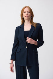 Shop PRE - ORDER Seersucker Straight Blazer Style 251082 | Midnight Blue - Joseph Ribkoff