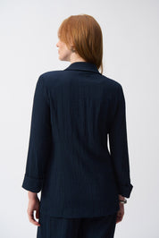 Shop PRE - ORDER Seersucker Straight Blazer Style 251082 | Midnight Blue - Joseph Ribkoff