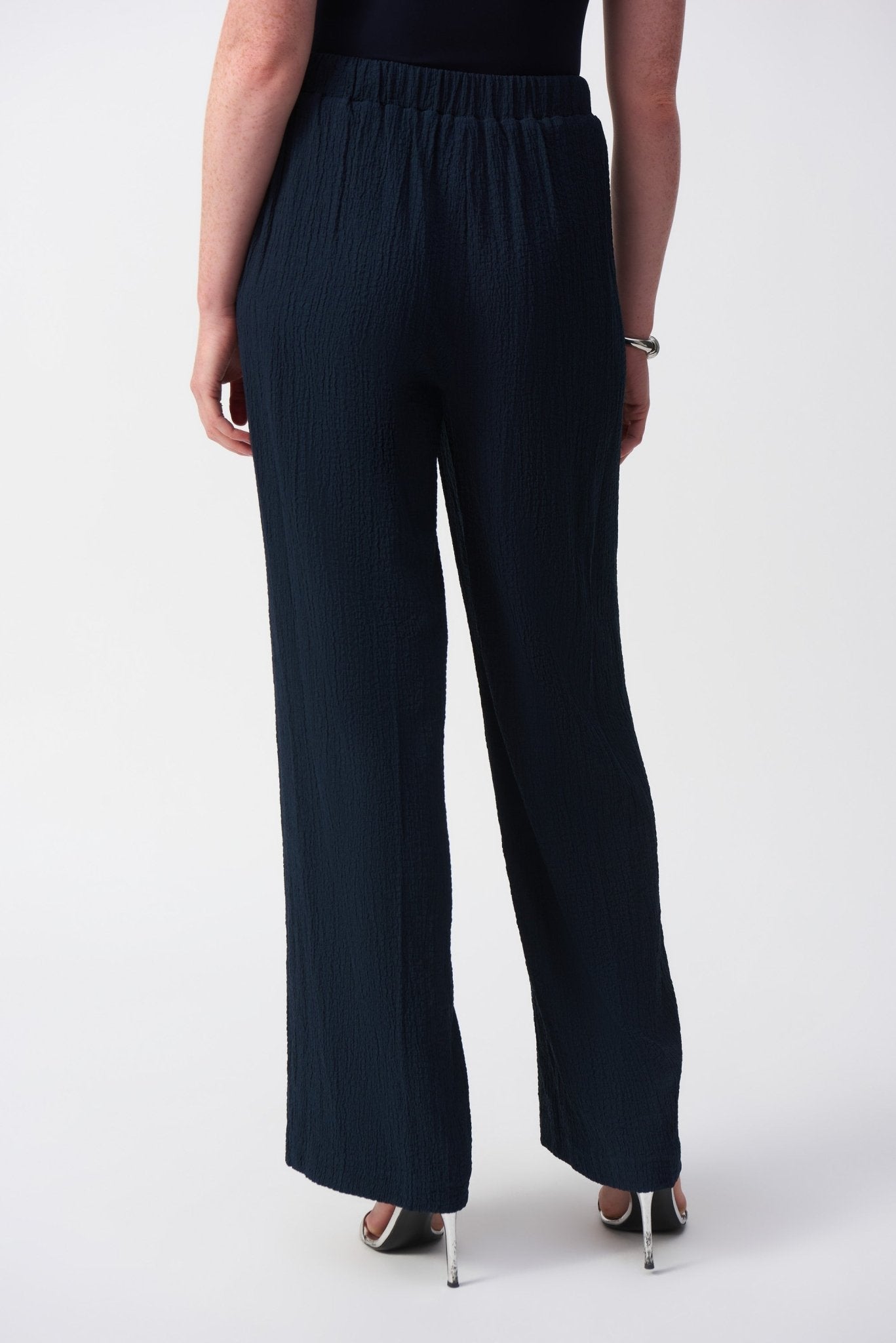 Shop PRE - ORDER Seersucker Wide Leg Pull - On Pants Style 251082 | Midnight Blue - Joseph Ribkoff