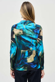 Shop PRE-ORDER Silky Knit Abstract Print Top Style 243293 | Black Multi - Joseph Ribkoff