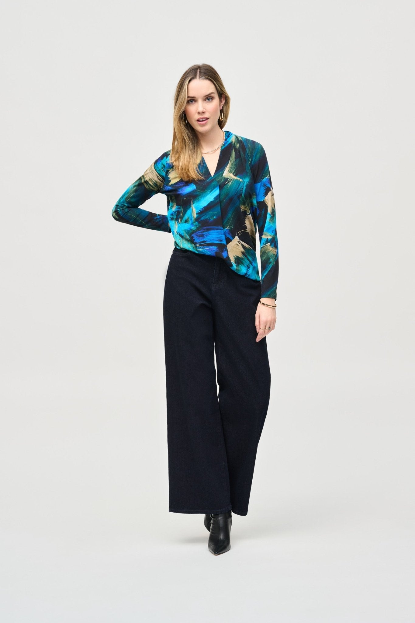 Shop PRE-ORDER Silky Knit Abstract Print Top Style 243293 | Black Multi - Joseph Ribkoff