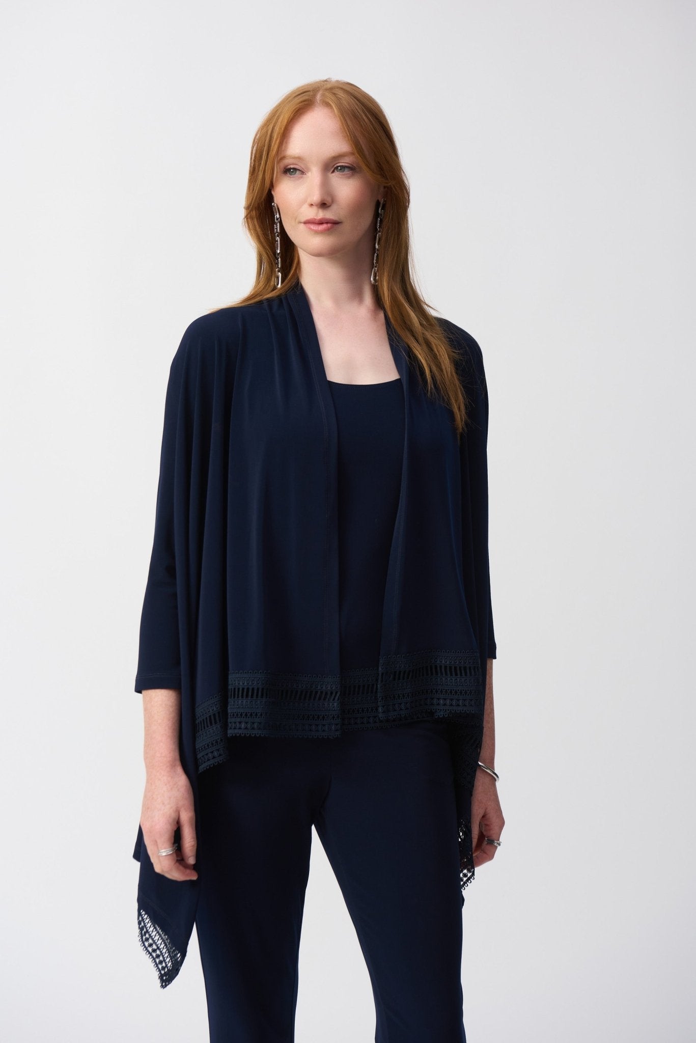 Shop PRE - ORDER Silky Knit Flared Cover - Up Twinset Style 251197 | Midnight Blue - Joseph Ribkoff