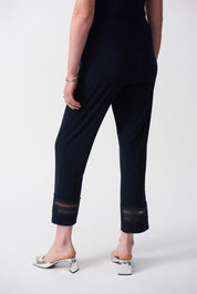 Shop PRE - ORDER Silky Knit Straight Pants With Guipure Detail | Midnight - Joseph Ribkoff