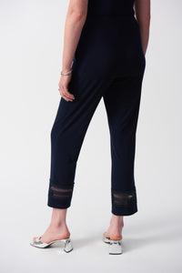 Shop PRE - ORDER Silky Knit Straight Pants With Guipure Detail | Midnight - Joseph Ribkoff