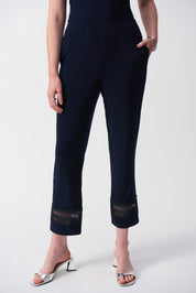 Shop PRE - ORDER Silky Knit Straight Pants With Guipure Detail | Midnight - Joseph Ribkoff