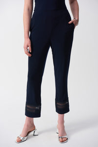 Shop PRE - ORDER Silky Knit Straight Pants With Guipure Detail | Midnight - Joseph Ribkoff