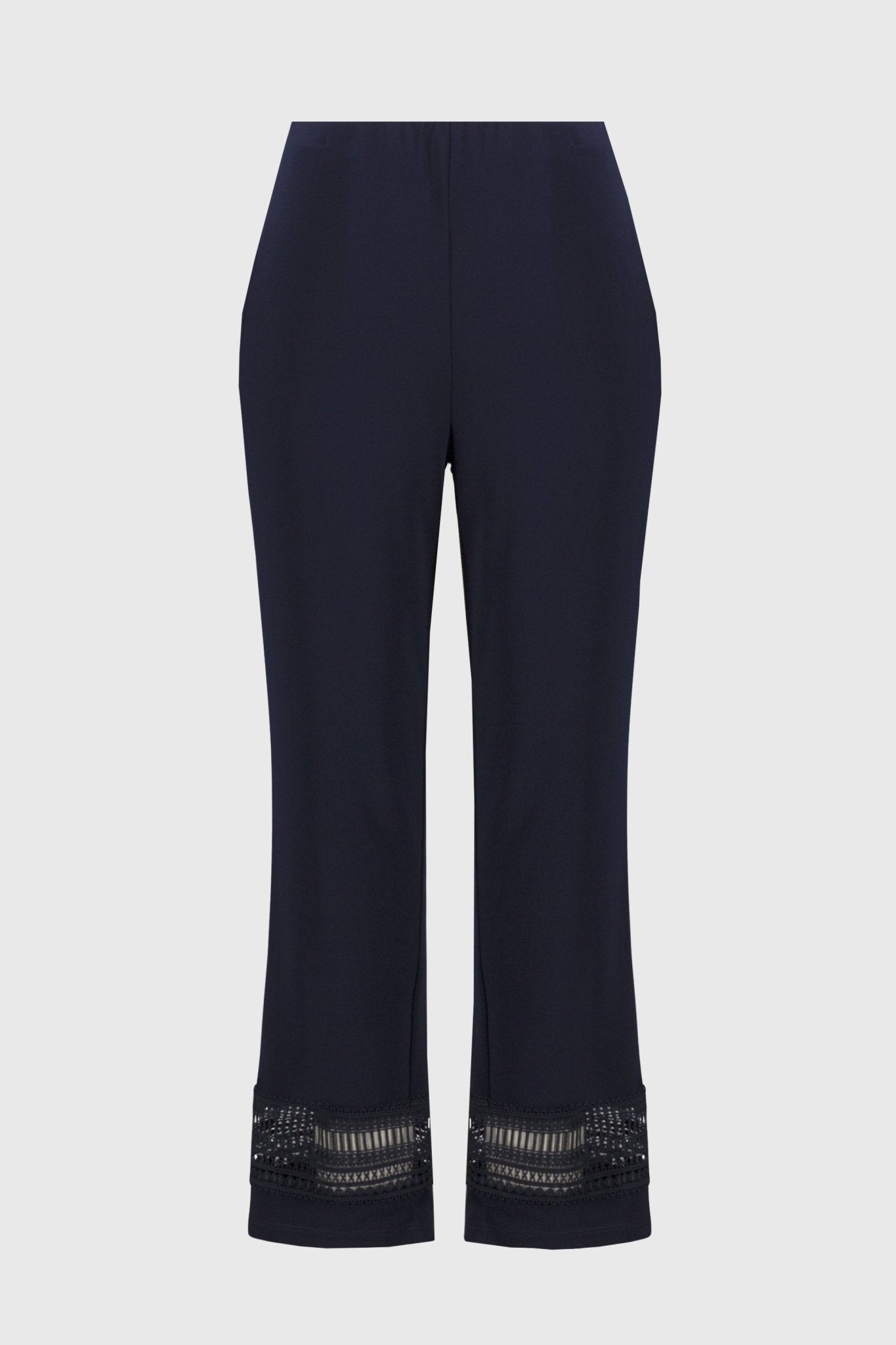 Shop PRE - ORDER Silky Knit Straight Pants With Guipure Detail | Midnight - Joseph Ribkoff