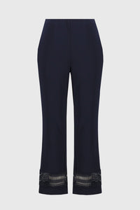 Shop PRE - ORDER Silky Knit Straight Pants With Guipure Detail | Midnight - Joseph Ribkoff