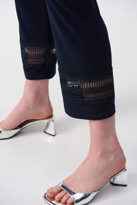 Shop PRE - ORDER Silky Knit Straight Pants With Guipure Detail | Midnight - Joseph Ribkoff