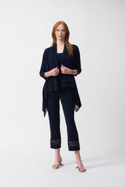 Shop PRE - ORDER Silky Knit Straight Pants With Guipure Detail | Midnight - Joseph Ribkoff