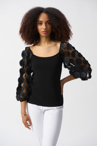 Shop PRE - ORDER Silky Knit Top WIth 3D Dot Sleeves Style 251273 | Black - JOSEPH RIBKOFF