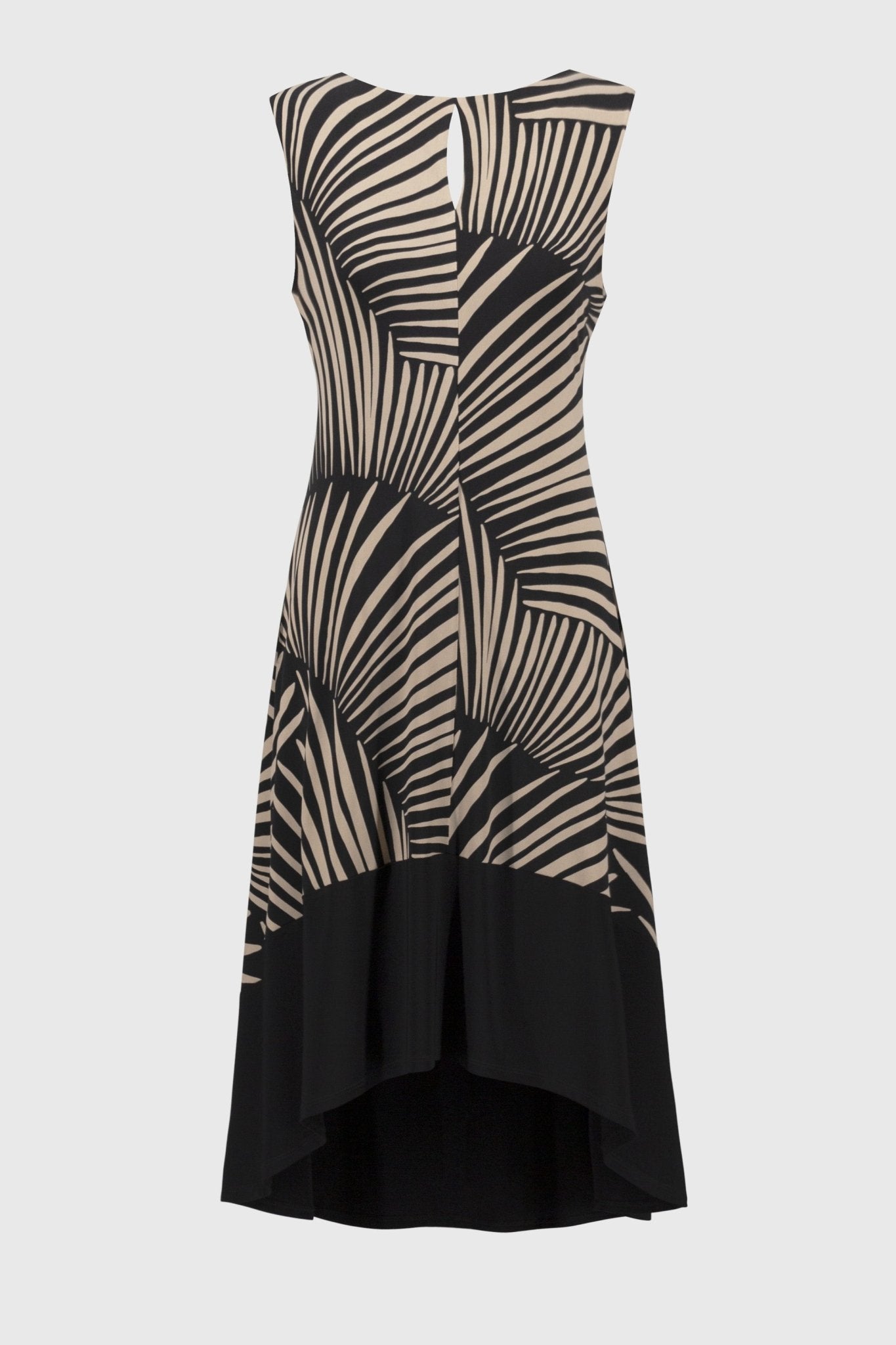 Shop PRE - ORDER Silky Knit Tropical Print High - Low Dress Style 251107 │ Black Dune Print - Joseph Ribkoff