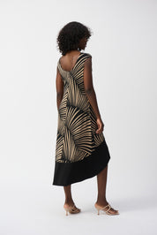 Shop PRE - ORDER Silky Knit Tropical Print High - Low Dress Style 251107 │ Black Dune Print - Joseph Ribkoff