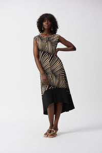 Shop PRE - ORDER Silky Knit Tropical Print High - Low Dress Style 251107 │ Black Dune Print - Joseph Ribkoff