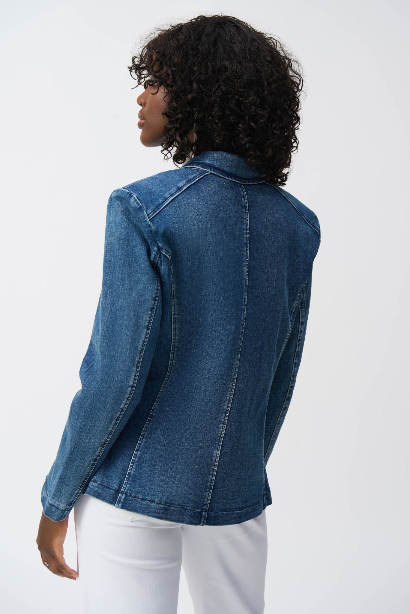 Shop PRE - ORDER Stretch Denim Double - Breasted Blazer Style 251962 | Medium Blue - Joseph Ribkoff