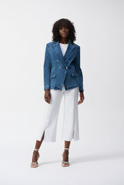 Shop PRE - ORDER Stretch Denim Double - Breasted Blazer Style 251962 | Medium Blue - Joseph Ribkoff