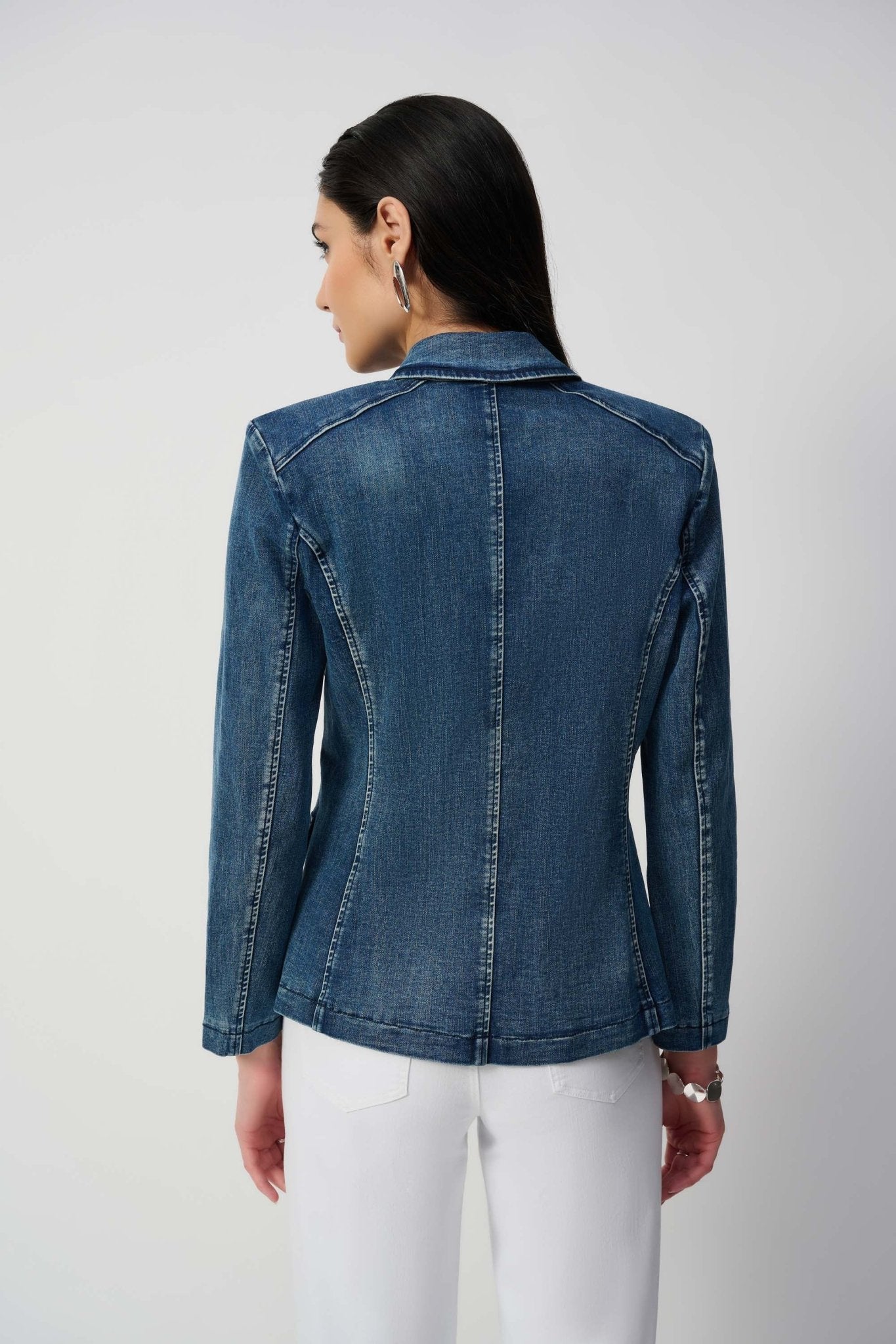 Shop PRE - ORDER Stretch Denim Double - Breasted Blazer Style 251962 | Medium Blue - Joseph Ribkoff