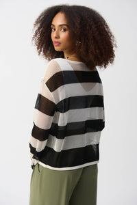 Shop PRE - ORDER Striped Sweater Knit Pullover Style 251922 | Vanilla/Black - Joseph Ribkoff