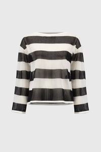 Shop PRE - ORDER Striped Sweater Knit Pullover Style 251922 | Vanilla/Black - Joseph Ribkoff