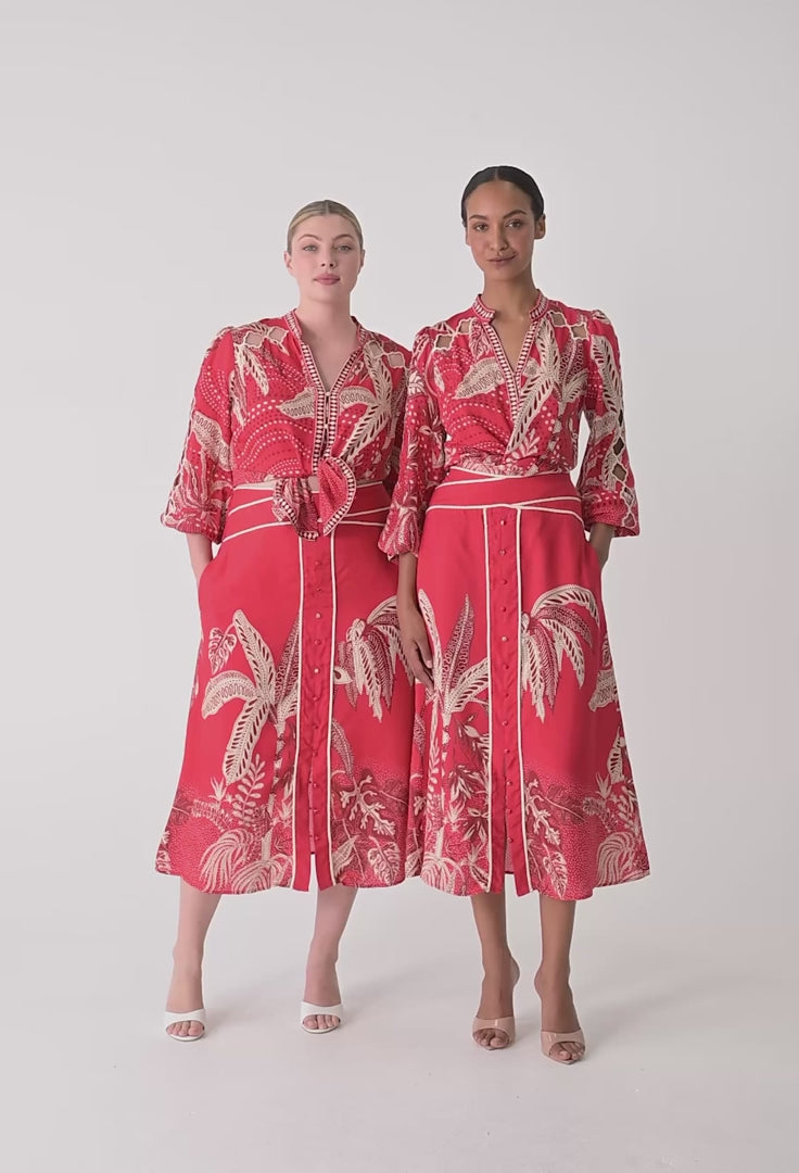 Oncewas Audrey Embroidered Viscose Faille Blouse