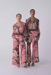 Oncewas Freya Sheer Viscose Blouse with Embellished Neck Detail in Cathedral Botanic