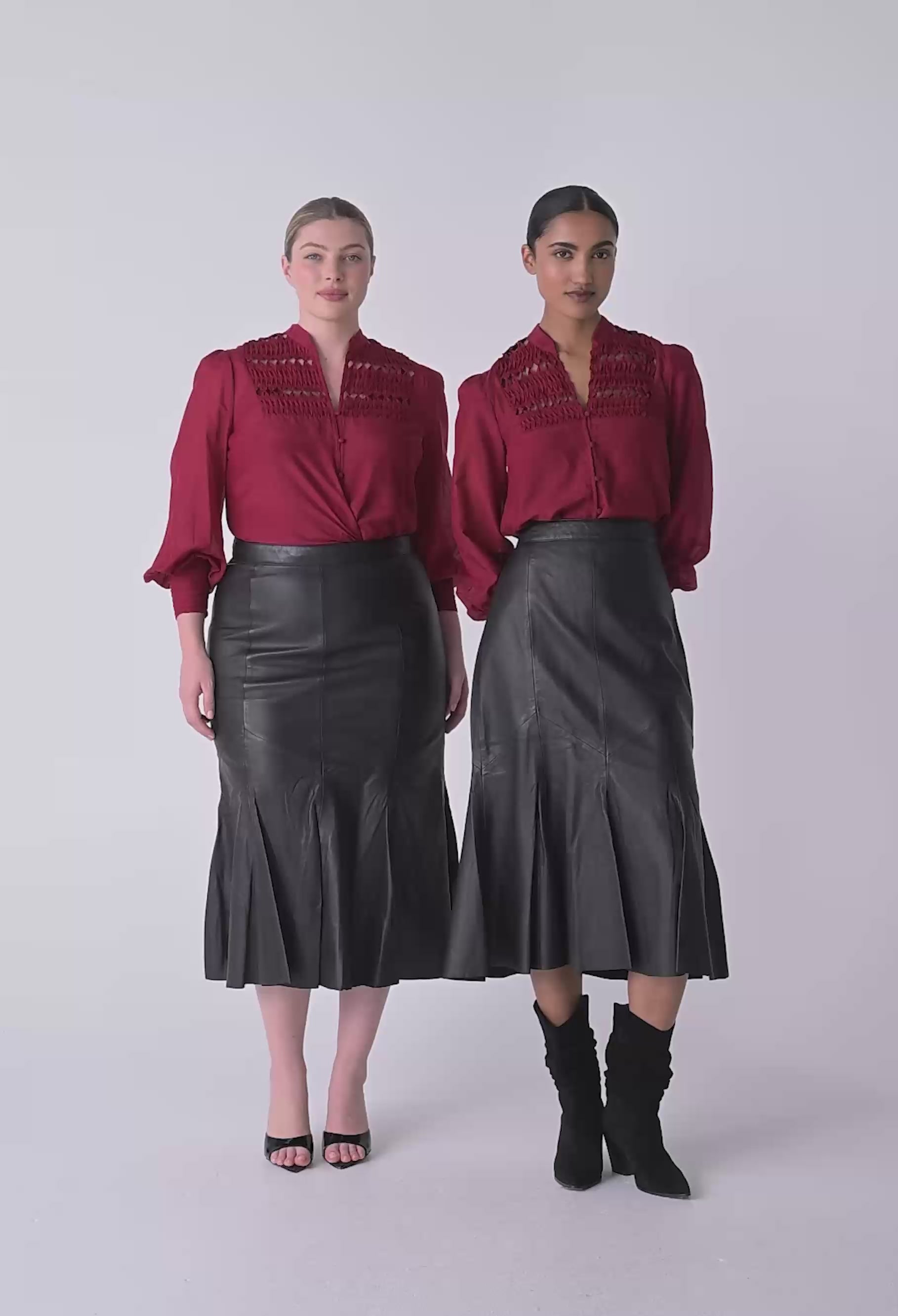 Oncewas Gillian Cotton Silk Smocked Shirt in Ruby
