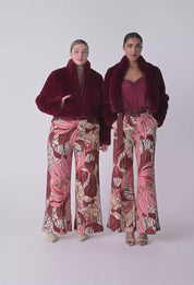 Oncewas Dawn Faux Fur Cropped Jacket in Bordeaux