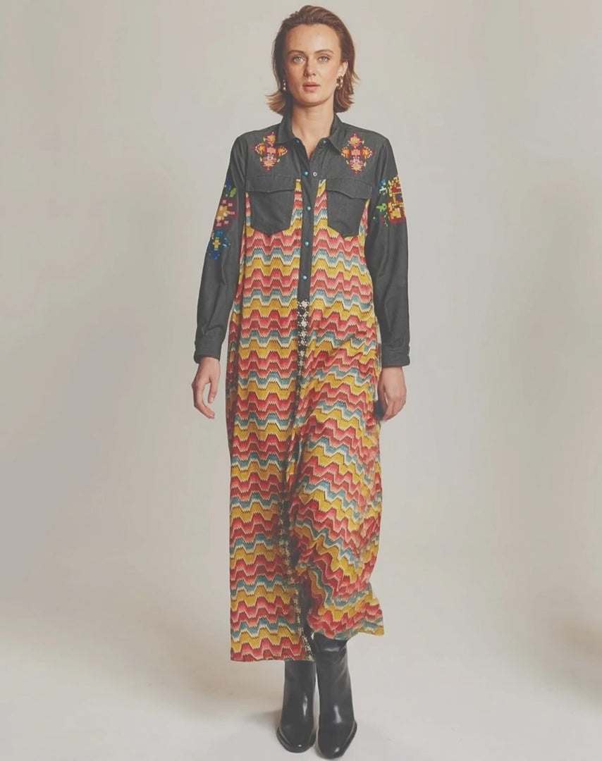 Me369 Elena Black Denim Shirt Dress