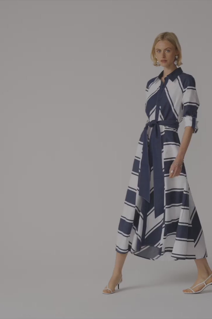 Joseph Ribkoff Cotton Stripe Fit & Flare Shirt Dress