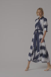 Joseph Ribkoff Cotton Stripe Fit & Flare Shirt Dress