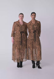 Oncewas Solene Sheer Viscose Midi Dress in Exotica