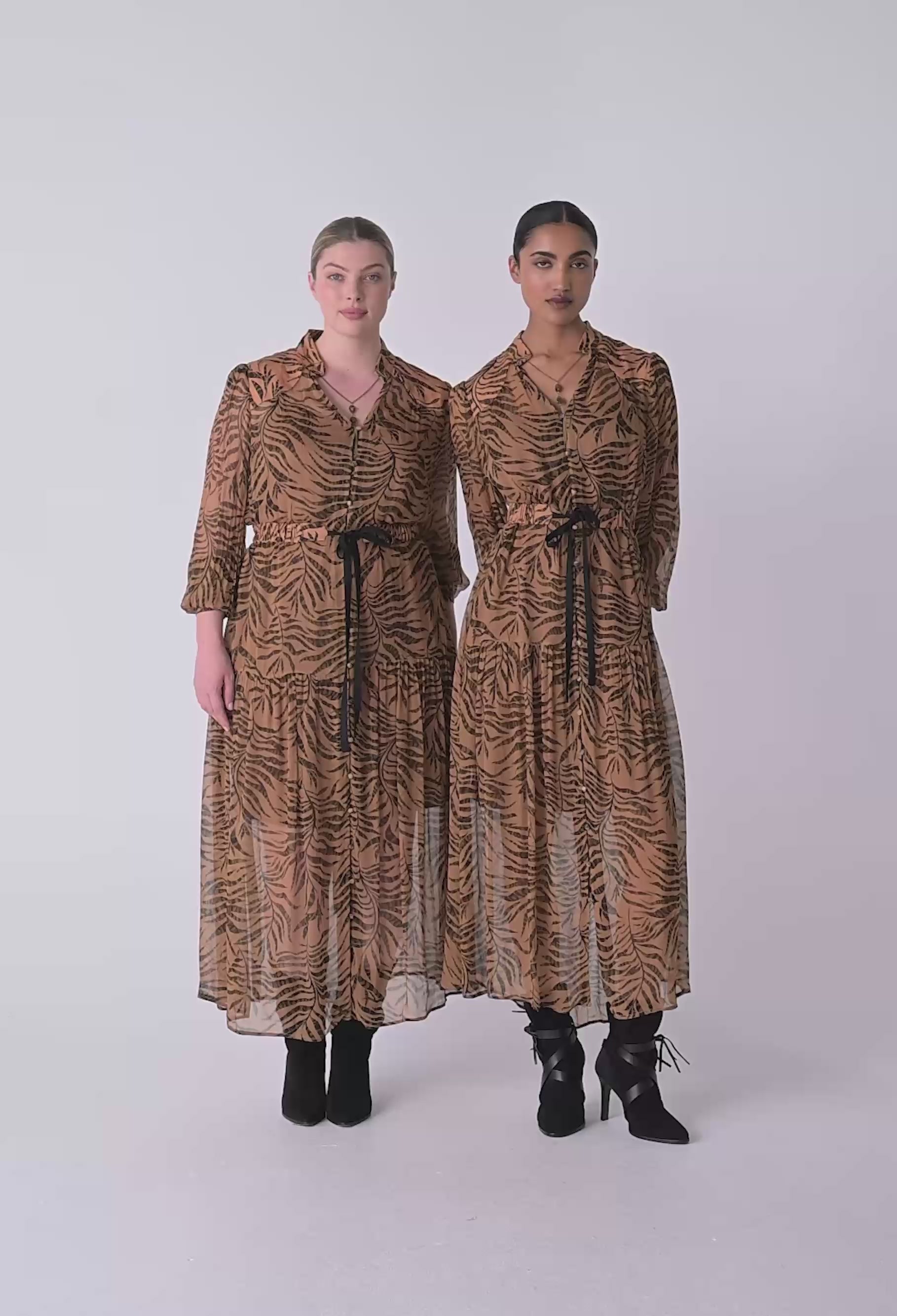 Oncewas Solene Sheer Viscose Midi Dress in Exotica
