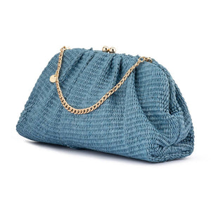 Shop Queenie Gathered Woven Clutch | Blue - Olga Berg