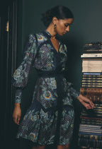 Shop Renata Cotton Silk Dress in Mariposa Zafiro - OnceWas