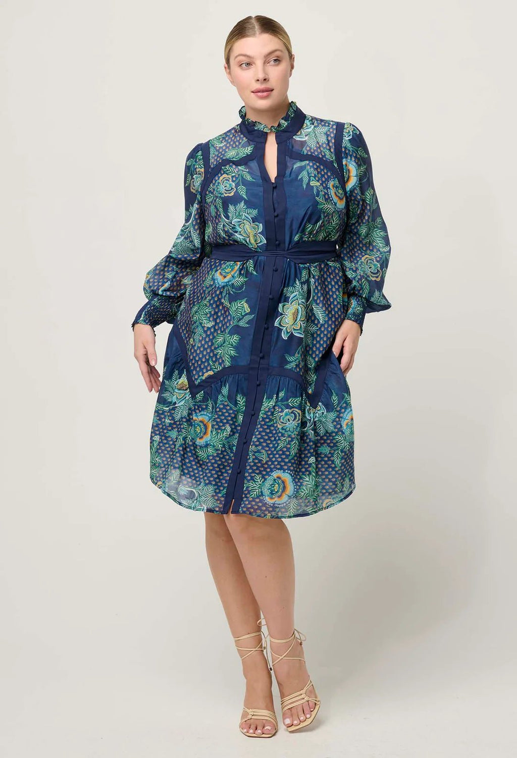 Shop Renata Cotton Silk Dress in Mariposa Zafiro - OnceWas