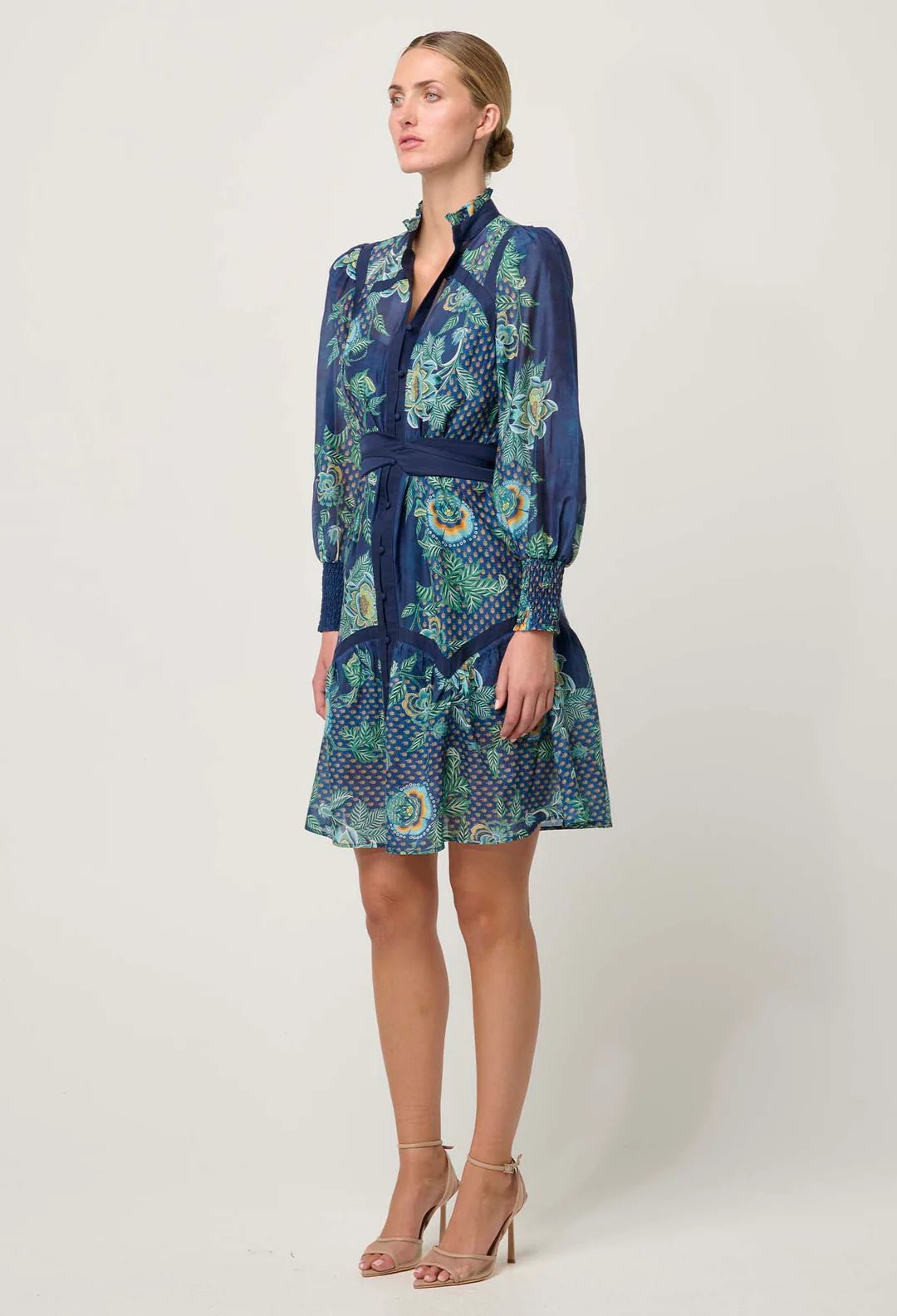 Shop Renata Cotton Silk Dress in Mariposa Zafiro - OnceWas