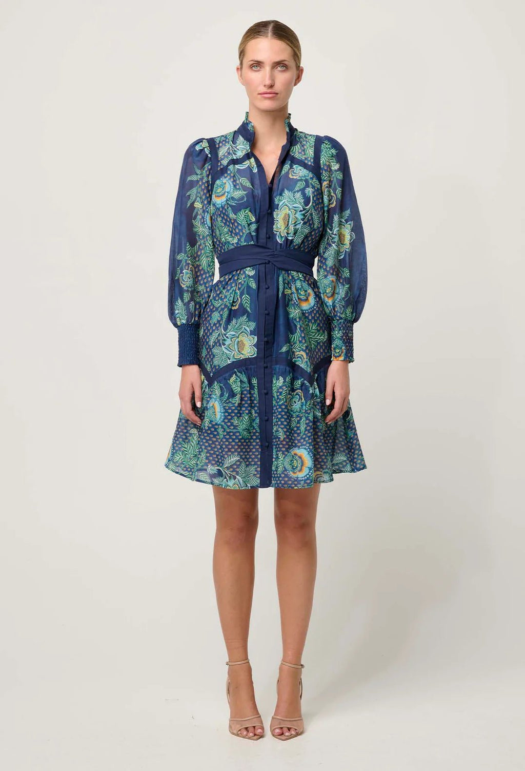Shop Renata Cotton Silk Dress in Mariposa Zafiro - OnceWas
