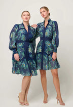 Shop Renata Cotton Silk Dress in Mariposa Zafiro - OnceWas