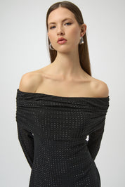 Shop Rhinestone Mesh Off - Shoulder Midi Dress - Joseph Ribkoff