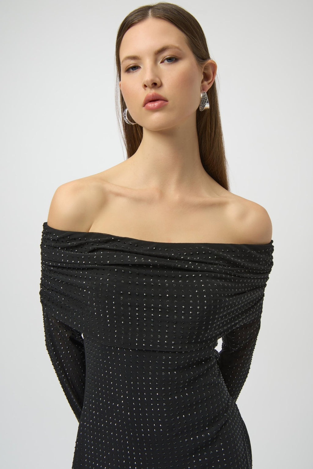 Shop Rhinestone Mesh Off - Shoulder Midi Dress - Joseph Ribkoff