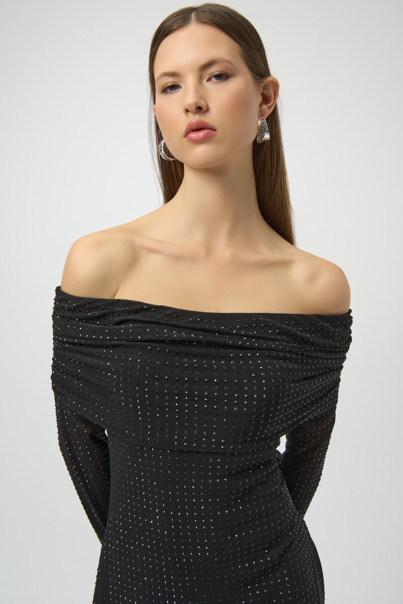 Shop Rhinestone Mesh Off - Shoulder Midi Dress - Joseph Ribkoff