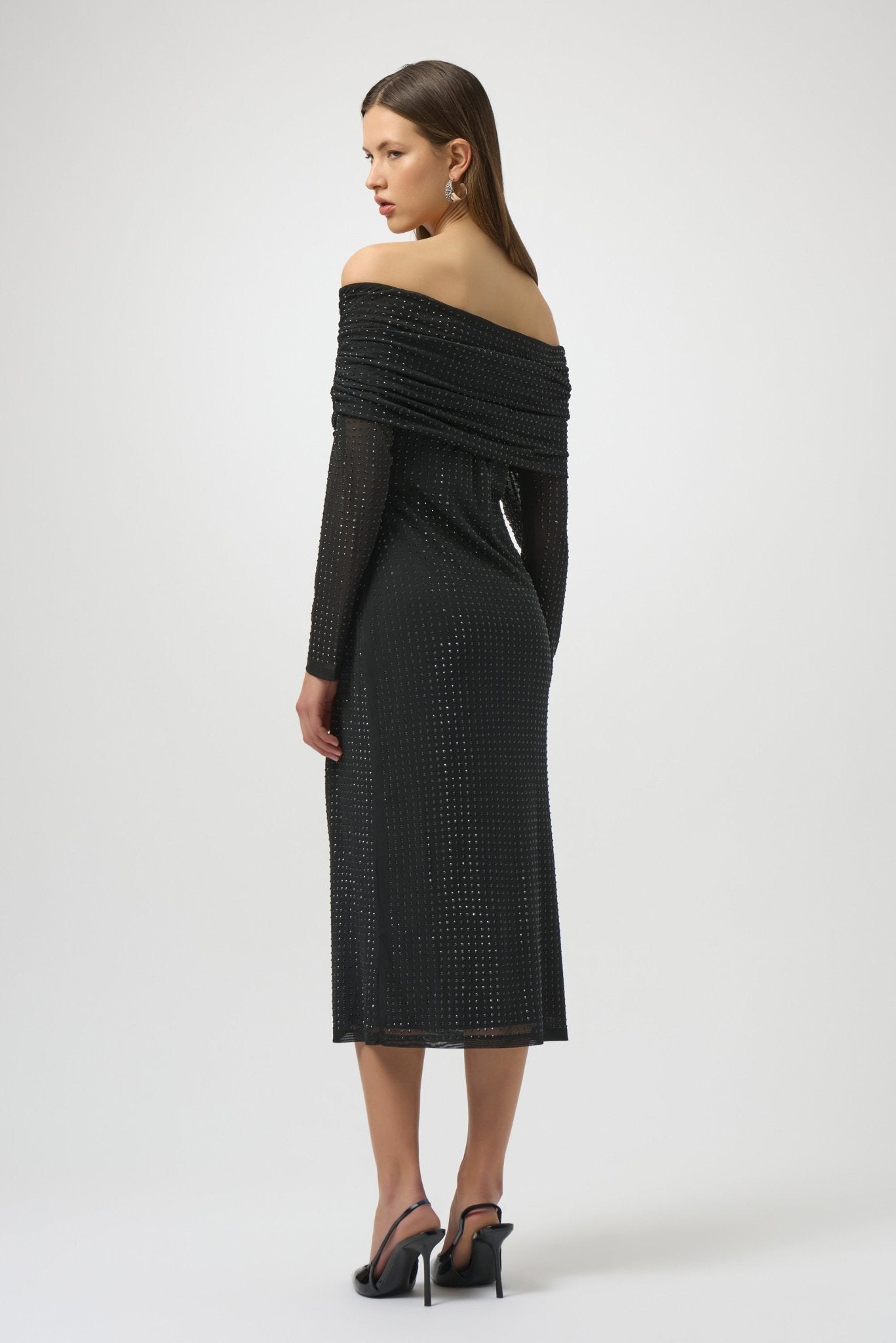 Shop Rhinestone Mesh Off - Shoulder Midi Dress - Joseph Ribkoff