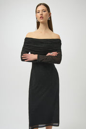 Shop Rhinestone Mesh Off - Shoulder Midi Dress - Joseph Ribkoff