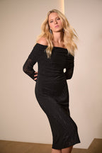 Shop Rhinestone Mesh Off - Shoulder Midi Dress - Joseph Ribkoff