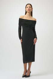 Shop Rhinestone Mesh Off - Shoulder Midi Dress - Joseph Ribkoff