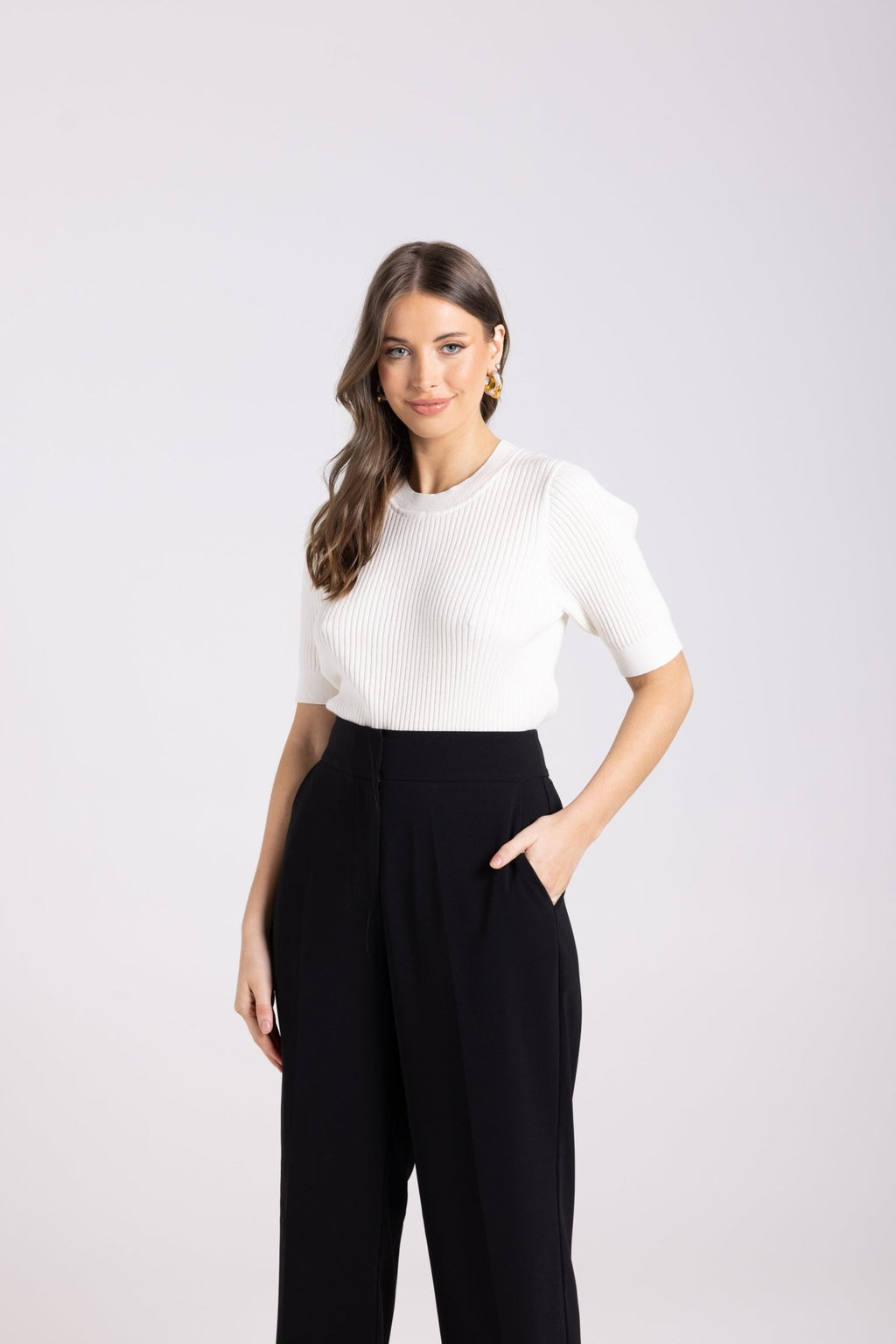 Shop Rib SS Crew Neck Knit - Two T's